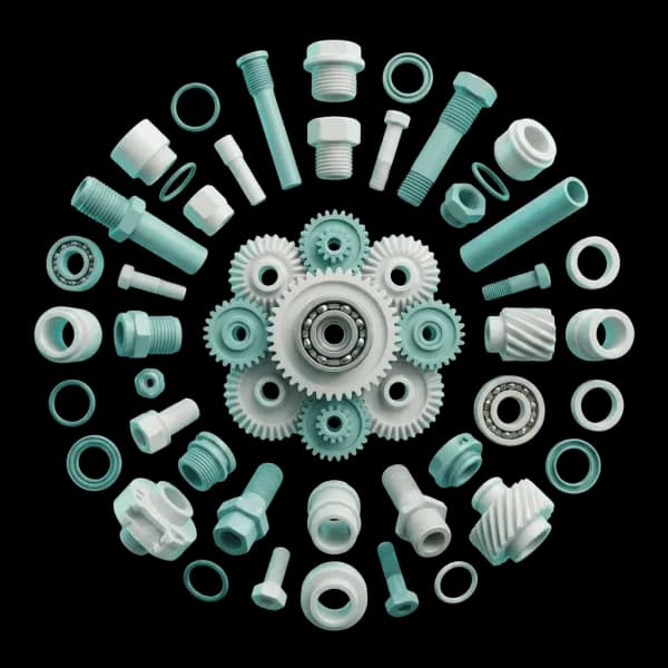Componentes de plásticos de ingeniería: engranes, bujes, tubos y sellos de POM, PEEK y PTFE