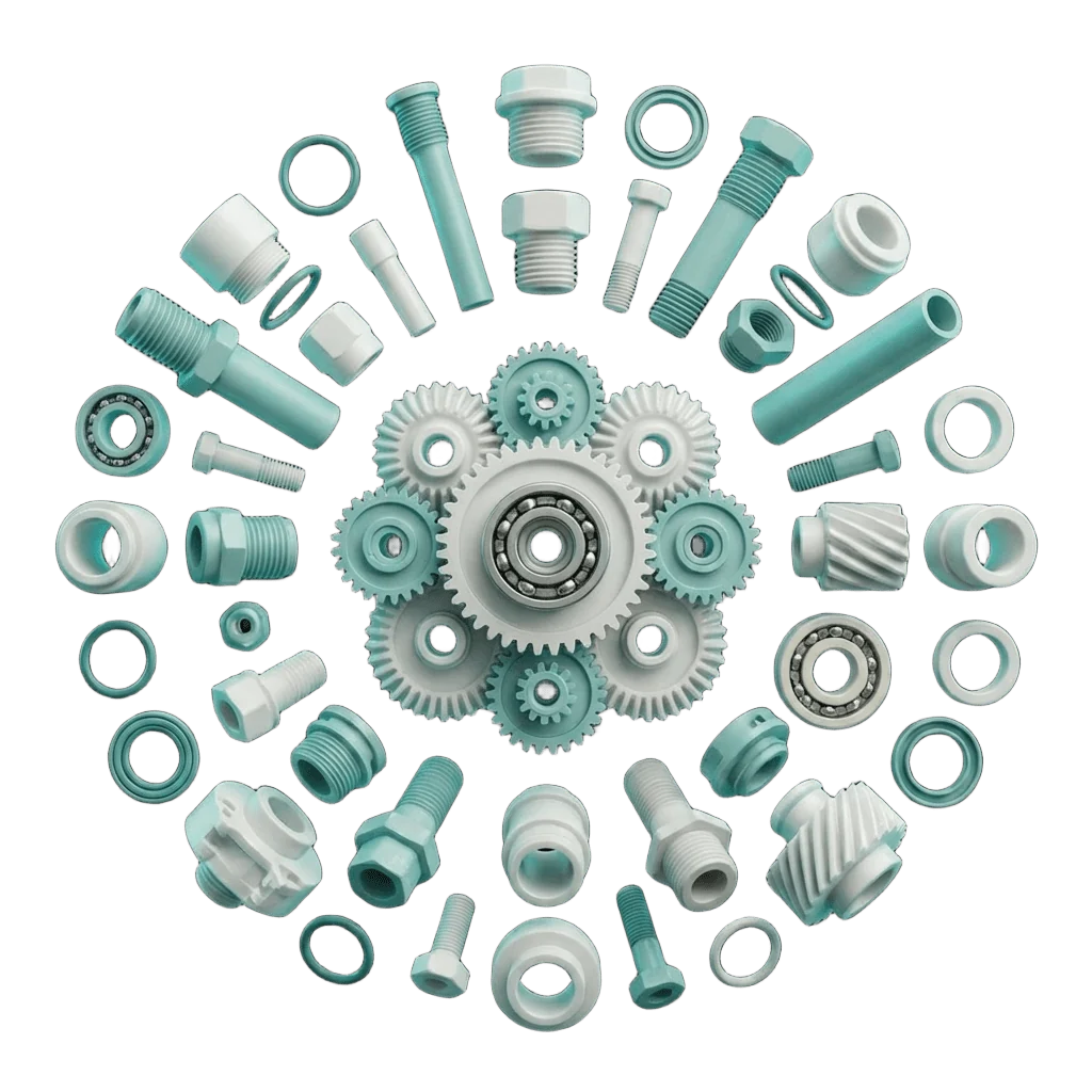 High-performance engineering plastic components — gears, bearings, tubes and seals POM, PEEK, PTFE